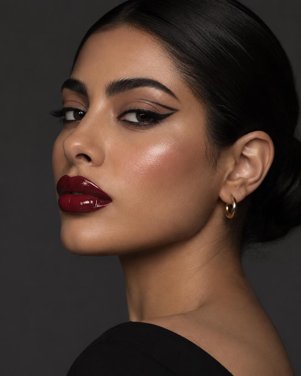 Bold red makeup look